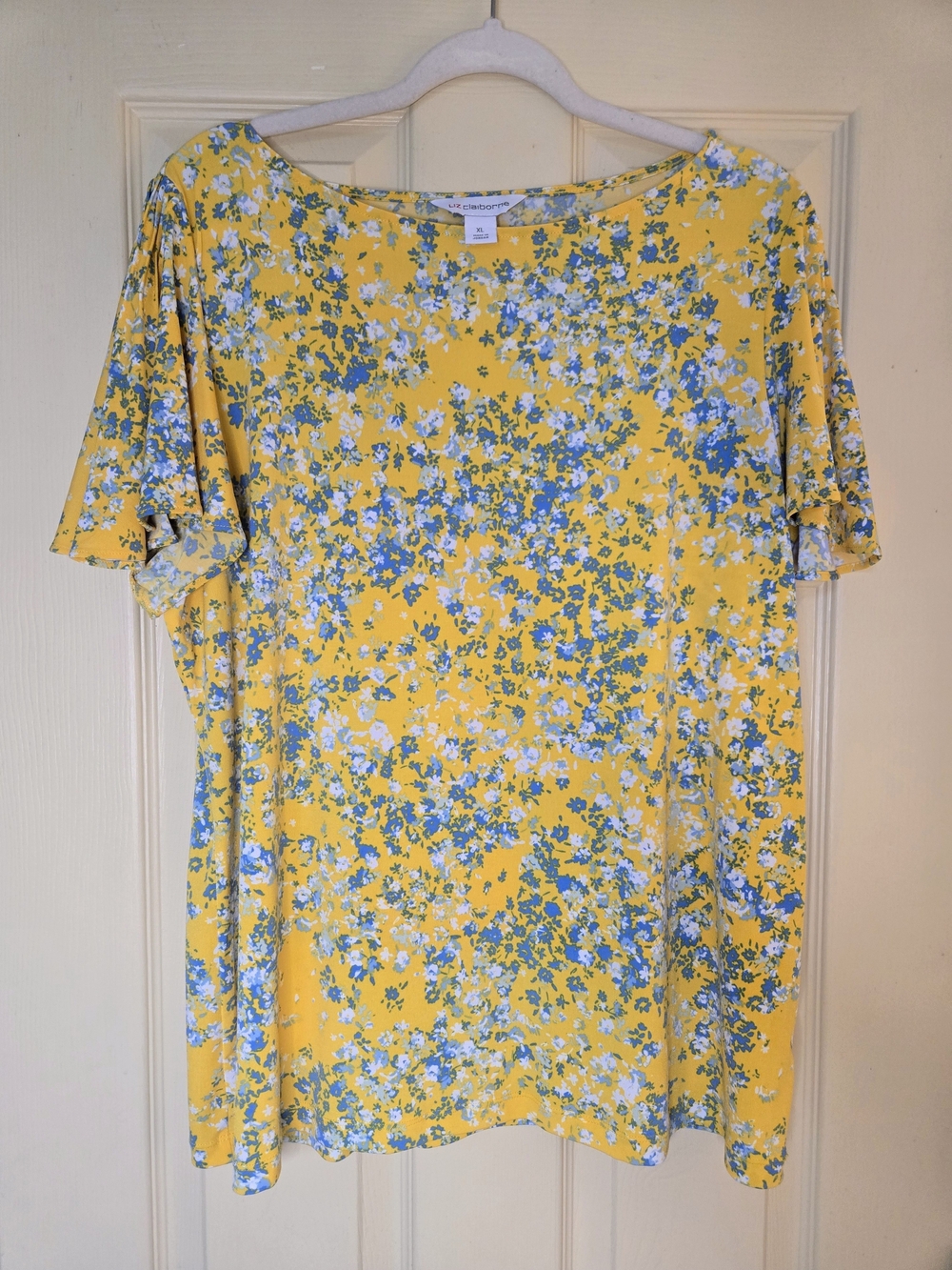 Liz Claiborne Yellow Floral Short Sleeve Top